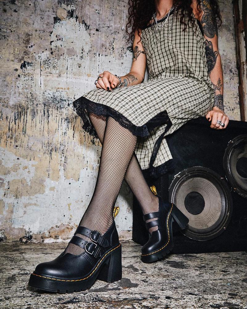 Dr Martens Eviee Sendal Leren Hak Vrijetijdsschoenen Dames Zwart | NL 668XYU